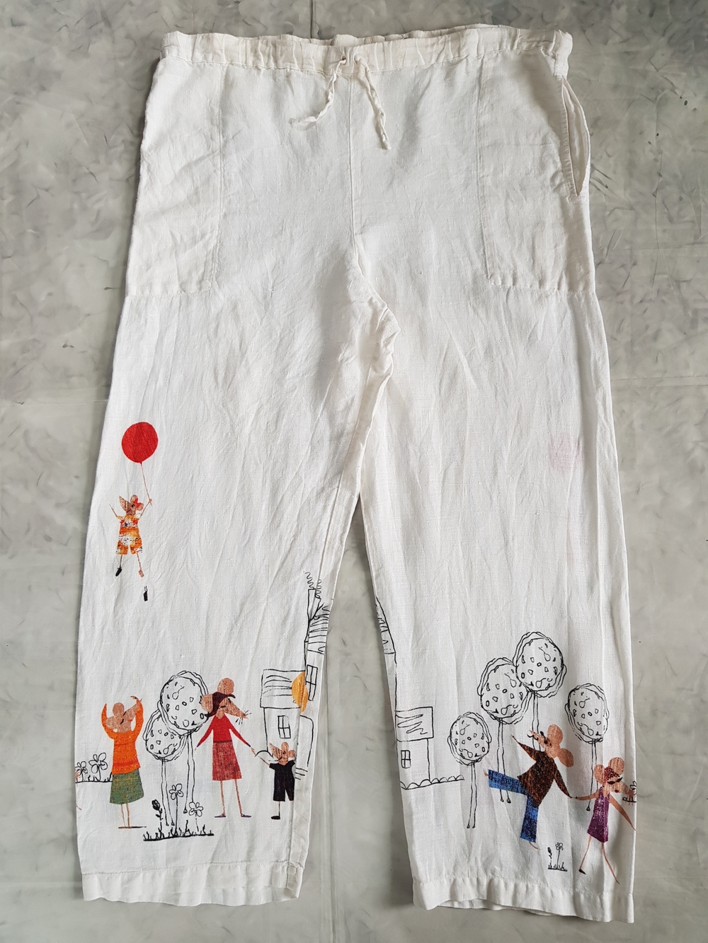 Vintage Family Of Mice with Balloons Chico's Design Linen Pants